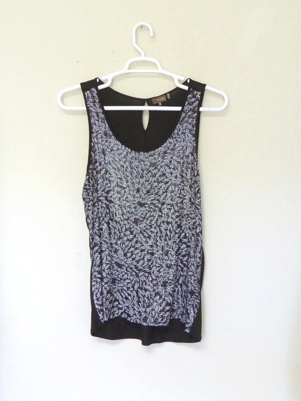 Crosby black and white abstract pattern sequin tank top women's size XL